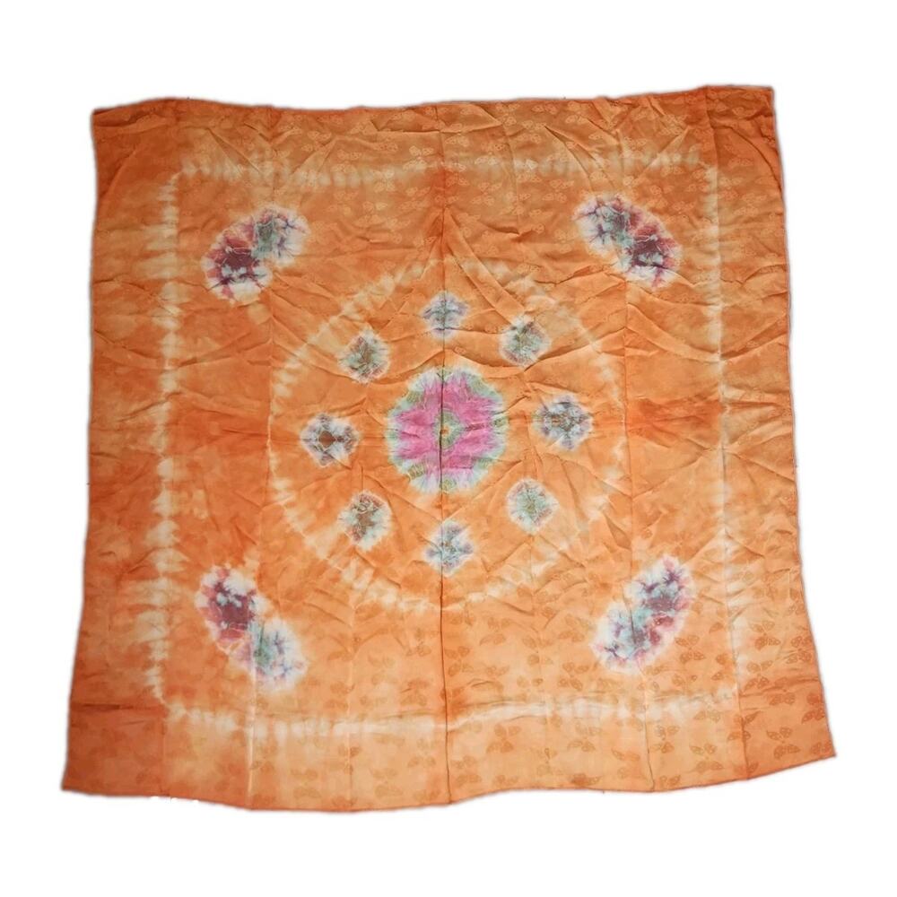 Vintage Unbranded Large Square Orange Tie Dye Butterfly Silk Square Scarf 42 "